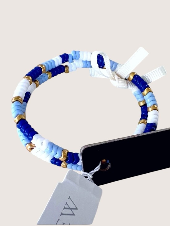 J. Crew Jewelry - J. Crew Blue and White  2 piece Chevron Color block Beaded Stretch Bracelets